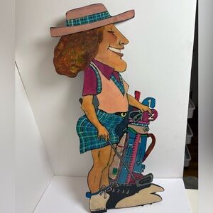 Colorful Golfer Cartoon Wood Cut-Out Wall Art (signed)